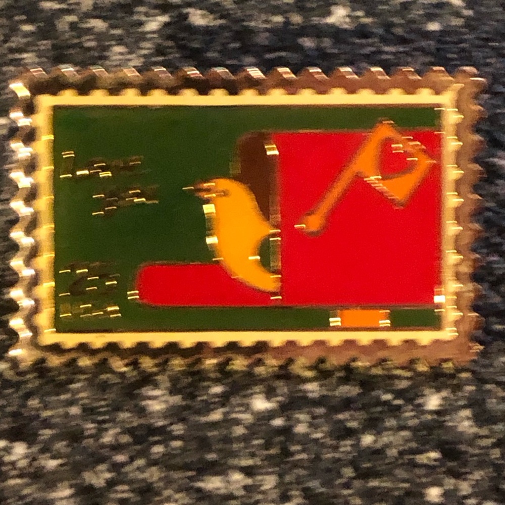 Love You Vintage JG&A 25 Cents USA Stamp Bird In Mailbox Collectible Enamel Pin